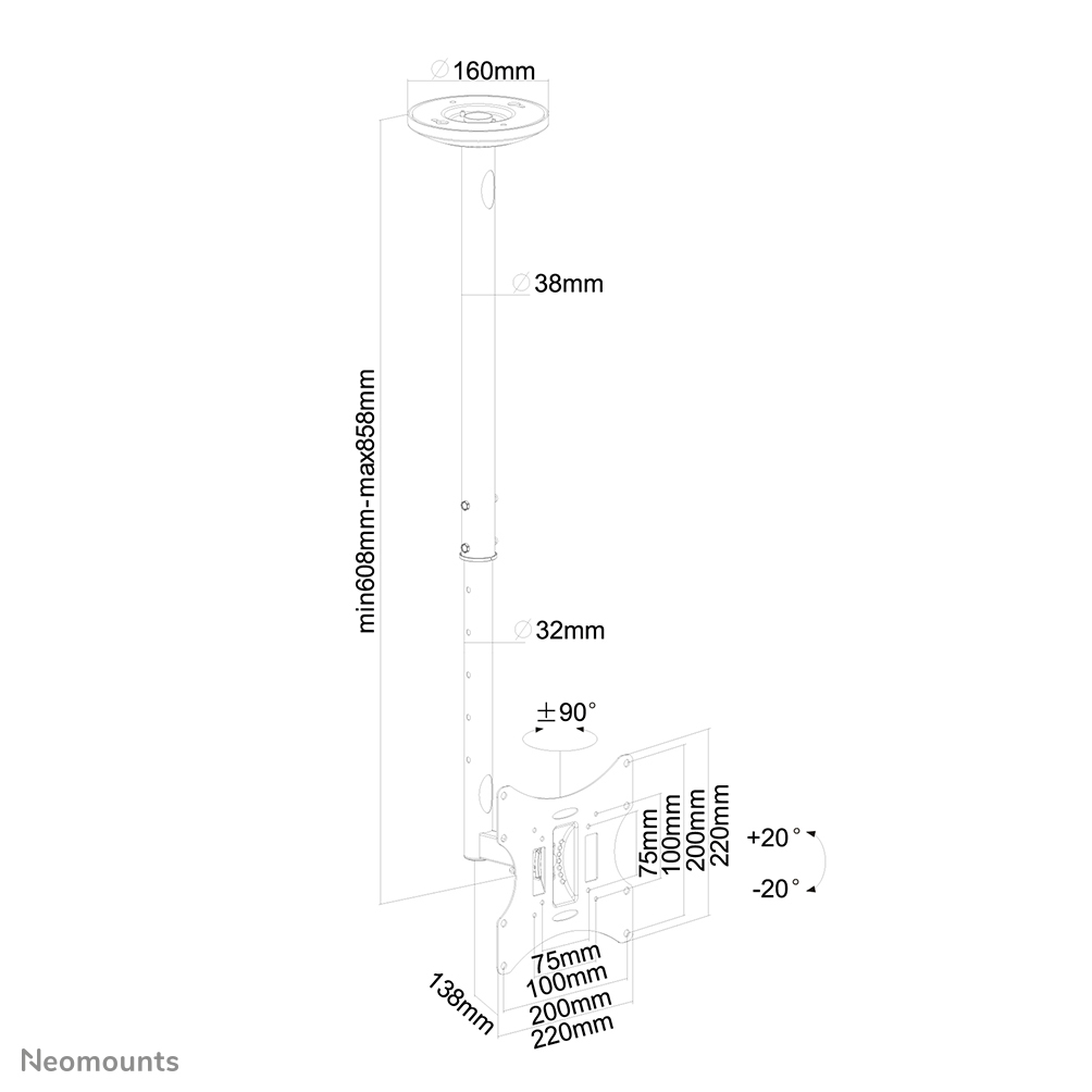 Neomounts FPMA-C060BLACK Supporto monitor/TV a soffitto 10-40" - alt. 60-85 cm
